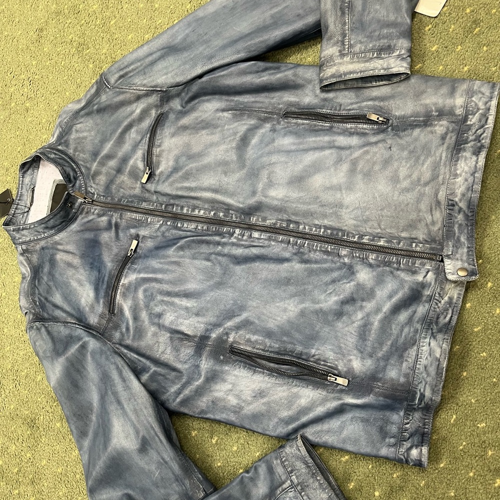 Luxe Men's Faded Blue Leather Jacket